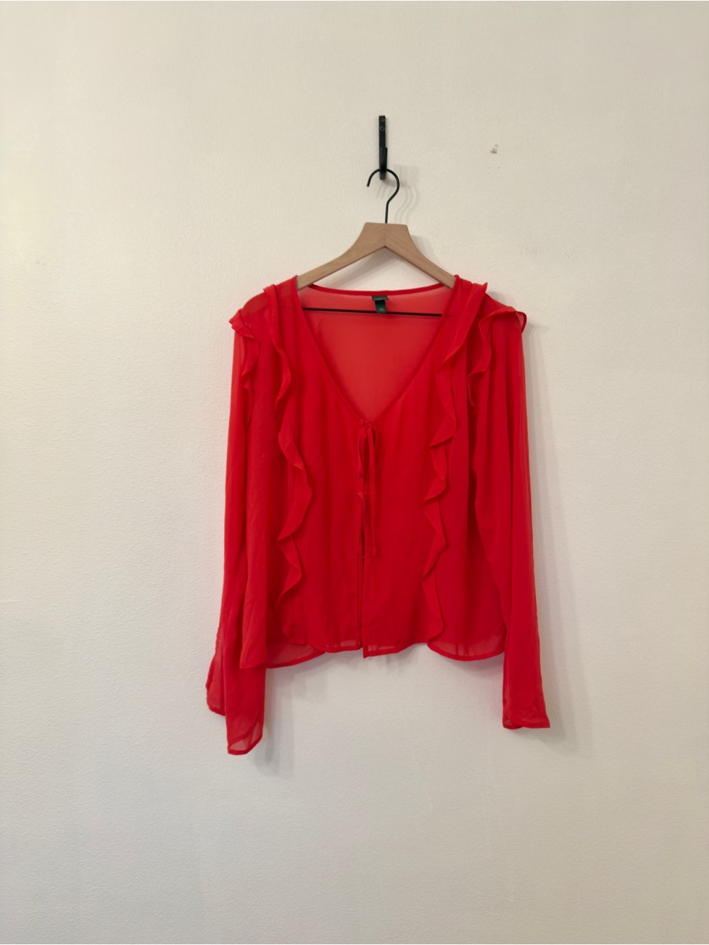 wild fable Red Ruffle V-Neck Tie-Front Blouse